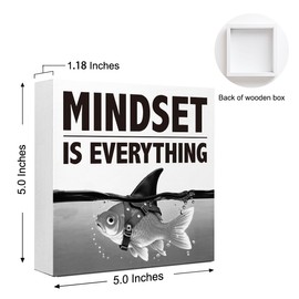WUZYOU Inspirational Office Sign - "Mindset Is Everything" Motivational Wooden Block Sign, 5x5x1 Inch Positive Wall Decor for Workplace & Home Office Encouragement