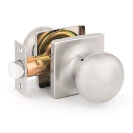 GOBEKOR 1 Pack Keyless Passage Door Knobs Satin Nickel Interior Door Knob with Lock Round Passage Knob for Hallway Stainless Steel Door Knob