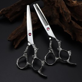XRMXF Silver 6 Inch Professional Hairdressing Scissors Set, Baking Paint Hair Scissors Set, Styling Tools, Thinning Scissors for Women, Men, Children, Hair Scissors for Family Hairdressing Salon