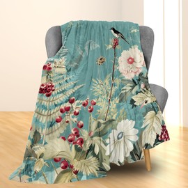 Ti Caldi Botanical Garden Bird Blanket - Soft, Cozy, Lightweight, and Fuzzy Flannel Throw Blanket, Ideal for Couch, Bed, Travel - Fluffy, Elegant Home Decor with Vintage Floral and Bird Design 60"x50"