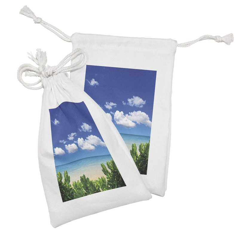 Lunarable Tropical Fabric Pouch Set of 2, Beach Sea Clear