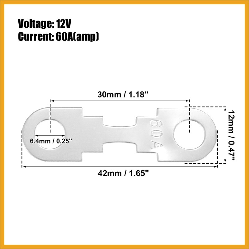 Partuto 5pcs 60A 12V High Current Strip Fuses for Auto