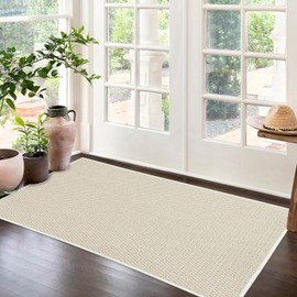 Lacomfy Door Mat 2x4Ft Faux Jute Laundry Room Rug Kitchen Sink Mat Outdoor Floor Area Rug for Bedroom, Entrance, Entryway, Hallway, Kitchen, Farmhouse, Mudroom Decor, Washable, Cream White