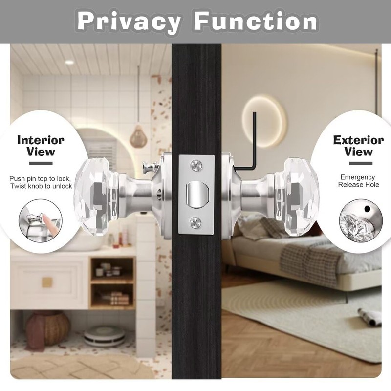 NIZADO 2 Pcs Crystal Privacy Door Knobs Interior, Satin Nickel
