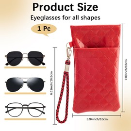 CREATCABIN Double Eyeglass Cases Women Soft Leather Sunglasses Cases With Carrying Strap Two Pocket Eyeglass Pouch Waterproof Glasses Pouch Sunglasses Phone Key Paintbrush Organizer 7.09×3.94 In Red