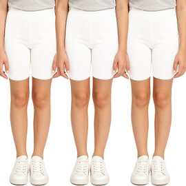 PopCouture Pack of 3 - Girls Premium Activewear Gymnastics Sports Cycling Shorts 12-13 Years White