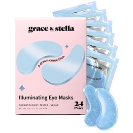 grace & stella Award Winning Under Eye Mask Reduce Dark Circles, Puffy Eyes, Undereye Bags, Wrinkles, Gel Under Eye Patches, Birthday Gifts for Women - Vegan - Thanksgiving Gifts (24 Pairs, Blue)