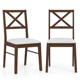 POWERSTONE Dining Chairs Set of 2, Wooden Kitchen Chairs with Soft Fabric Seat for Dining, Living Room, Restaurant - Mid Century Farmhouse Dining Chairs(Brown & White)