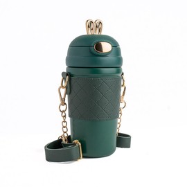 Green Insulated Water Bottle, Water Bottle with Straw, Stainless Steel Water Bottles, Cute Water Bottle for Children, Thermos with Straw and Leak-Proof lid, BPA Free, Rabbit Ear, Water Bottle Kids