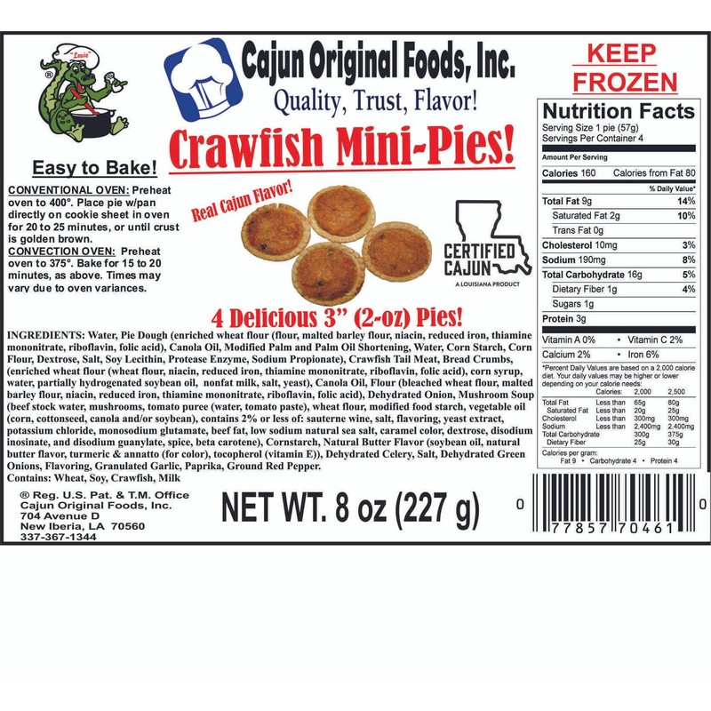 Cajun Original Cajun Crawfish Pie (MINI) 4 - 2 oz