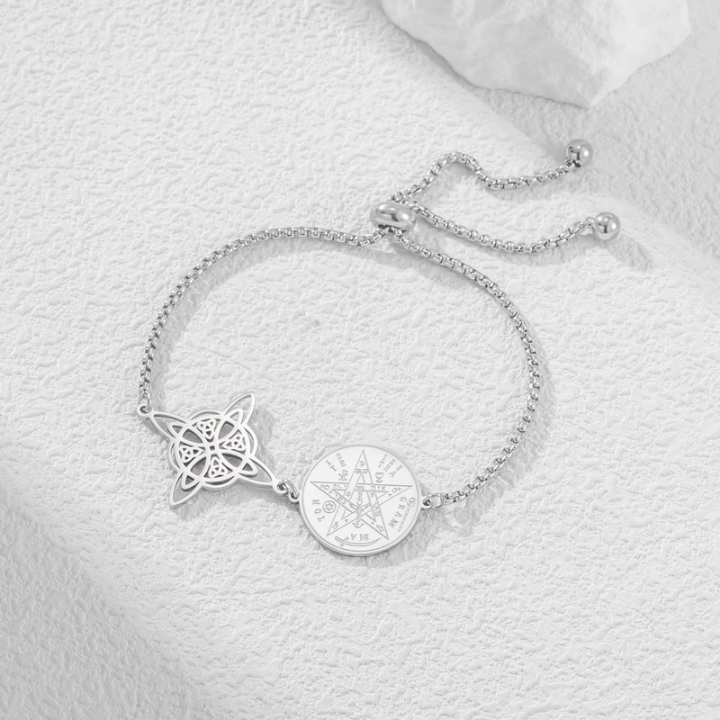 TEAMER Adjustable Tetragrammaton Witch Knot Bracelet Stainless Steel Double Amulet