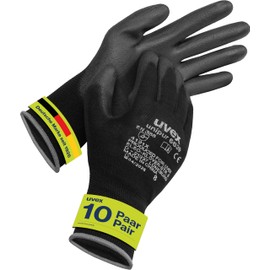 10 Pairs of Uvex Unipur 6639 Protective Work Gloves with PU Coating against Mechanical Risks EN 388