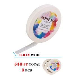 Artist Tape for Drafting Art, Neeho 3 Pack Acid-Free White Masking Tape for Watercolor Painting Canvas Framing, 0.8inch Wide 540FT Long Total