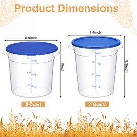 Suclain 4 Set 6 Quart 4 Qt Round Food Storage Containers with Lids Clear Proofing Container for Dough Bread with Scale Handle Home Restaurant Commercial Food Storage(Blue)