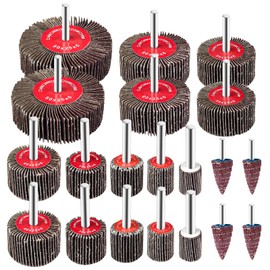 Fousenuk Pack of 20 Flap Sanders, Flap Grinder with 10 Different Diameters, Polishing Disc for Drill and Rotating Tool, Straight Grinder with Shaft for Rust Removal, Polished