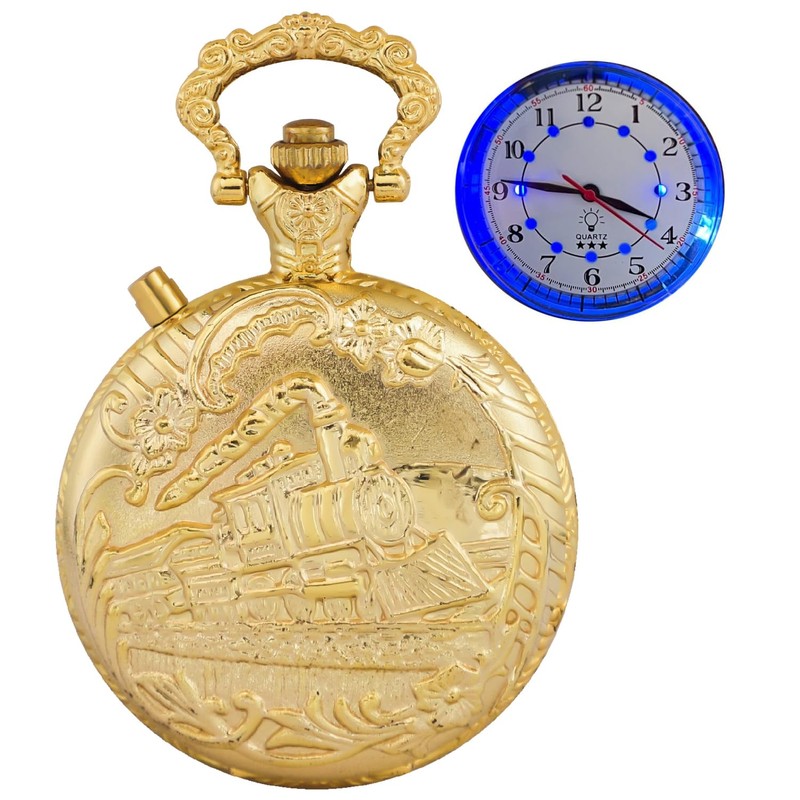 Whodoit LED Gold Locomotive Len's Quartz Men's Pocket Watch