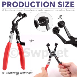 Swpeet 1Pcs 45°Hose Clamp Pliers, Angled Swivel Jaw Locking Car Pipe Hose Clamp Pliers for Hose Installations of Low Radiators Ring-Type or Flat-Band Hose Clamps