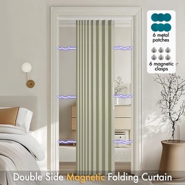 MIULEE Accordion Style Magnetic Folding Door Curtains for Doorways/Closet, Room Divider Pleated Drapes with Hooks for Interior Living Room/Bedroom/Open Closet, Sage Green, W39 x L78 inches, 1 Panel
