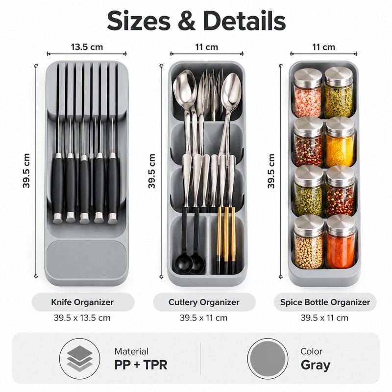 Kitchen Drawer Organizer for Knives, Cutlery & Spices – Space-Saving
