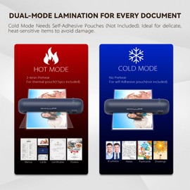 Laminator Machine 9-Inch Portable Thermal Laminator with Hot & Cold Modes, A4 Small Laminating Machine with ABS Jam-Release, 3-Min Warm-Up, 6-in-1 Photo Laminator Kit for Office & Classroom, Dark Blue
