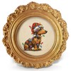 Christmas Dog Dachshund Santa Small Hat Round Picture Frame Home
