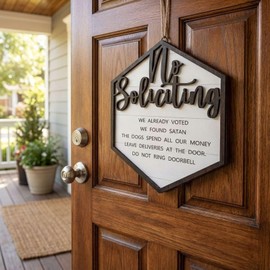 flangairy No Soliciting Sign for House Hanging, 9.1"x7.9" Wooden No Soliciting for Front Door Wall Decor, Do Not Ring Doorbell Sign Rusitc Wood Plaque Front Porch Home Decorations