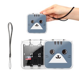 DLseego Game Card Case for Switch/Switch OLED,Clear Hard Portable Shell Storage Holder with 12 Game Slots Holder and 2 SD Card Slots,Grey Cat