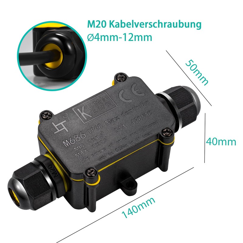 2-Way Cable Connection Box with Quick Connector IP68 2-Way Junction