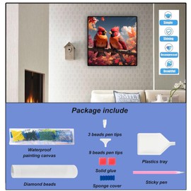 hill froeistung 5D Maple Leaf Diamond Art Painting Kits Fall DIY Full Round Drill Bird Diamond Art for Adults Northern Cardinal Diamond Art Painting Crystal Craft Kit for Wall Decor 12x12inch
