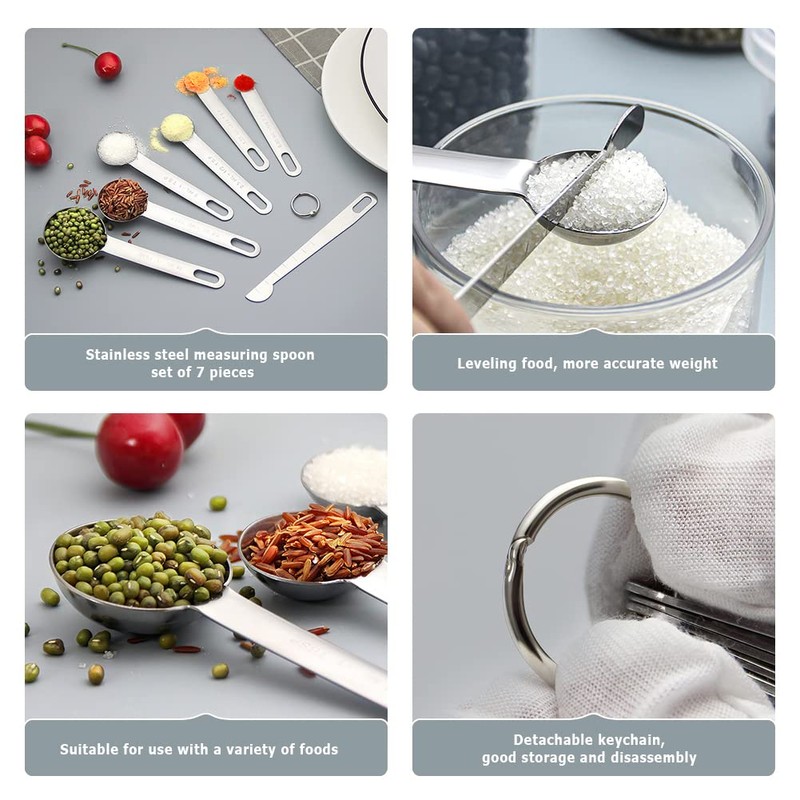 YFWOOD Measuring Spoons, Set of 7 Flour Scale Spoons, Thin