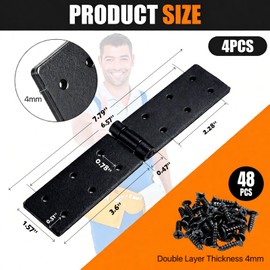 Lainballow 4 Pcs Heavy Duty Gate Hinges, Black Door Hinges, 270 Degree Adjustable Butt Folding Door Hinges, Iron Bifold Doors Hardware Hinges with Screws for Fences Yard Cabinet Gate Barn Shed Doors