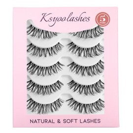 KSYOO Wispy Lashes Natural Look with Thin Clear Band Lashes,Thin Band Cat Eye Wispy Eyelashes,D Curl Strip Lashes That Look Like Extensions,Natural Wispy False Eyelashes