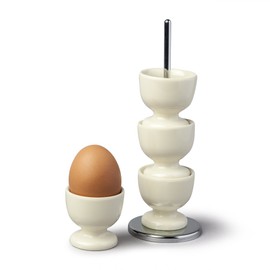 Zeal G277C Stack and Store Egg Cups/Holders, Set of 4 with Chrome Storage and Carry Stand, Melamine, Cream