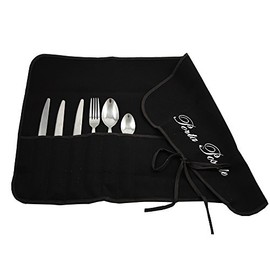 Magie di Casa Cloth Cutlery Holder, 35 x 62 cm, Embroidered - Holds 12 Cutlery - Packed - Made in Italy (Black)