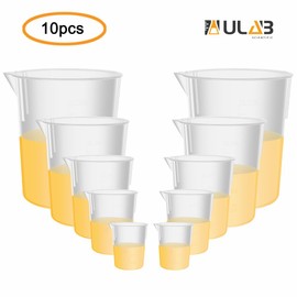 ULAB Scientific Plastic Beaker Set, 5 Sizes 50ml 100ml 250ml 500ml 1000ml, 2pcs for Each Size, Stackable with Spout, Molded Graduation, UBP1007