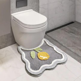 PTAEXCEL Toilet Rug U-Shaped, Floral Non-Slip Bath Mat, Soft Plush Contour Bathroom Rug, Absorbent Microfiber Toilet Bath Mat, Machine Washable for Toilet Base, 22 x 20 Inches, Grey