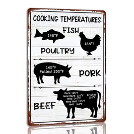 Meat Internal Cooking Temperatures Metal Sign Measurement Kitchen Conversion Tin Signs Kitchen Wall Decor Signs Cooking Chart For Home Restaurant 8x12 Inch