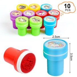 OSDUE Pack of 10 Children's Stamps, Animal Stamp Set, Self-Inking for Children, Cute Plastic Toy Stamps, Game, Fun, Hobby and More (Unicorn)