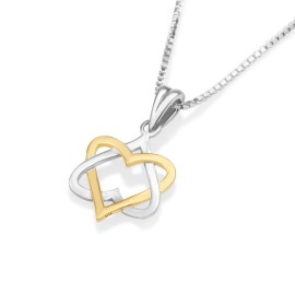 Marina Israel Heart Star of David Mixed Metals Gold + Silver Pendant Jewish Star of Hearts