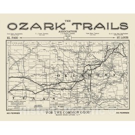 Historic Pictoric Map : Oklahoma 1921, [National Highways map of Oklahoma and The Texas Panhandle : Showing The Ozark Trails Route], Antique Vintage Reproduction : 30in x 24in