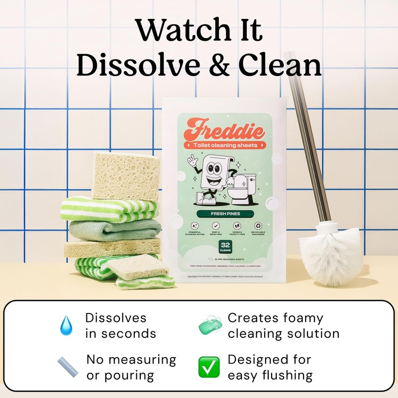 Freddie Toilet Cleaner Sheets - Fresh Pines Scent - Plastic