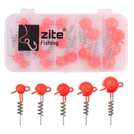 Zite Fishing Screw-In Jig Head Assortment UV Active | Pack of 25 in Sorting Box | 5g, 7.5g, 10g, 15g, 20g | Spiral Jig Heads with Double Eyelet & UV Head | Perfect for Bass, Walleye, Pike & Catfish