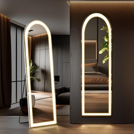 Alpen Arched Full Length Mirror with LED Lights, 60"x16" Floor Length Mirror with Stand, Body Floor Mirrors with Dimming & 3 Color Lighting, LED Mirrors for Bedroom, Dressing Room, Cloakroom