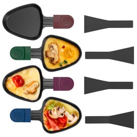 Yoassi Raclette Pfännchen, 4 Stück Mini Pfännchen Ersatz für Raclette, Antihaftbeschichtet Grill Pfännchen Zubehör mit 4 Nylon Schaufeln, Hitzebeständig für Raclettegeräte, Bunt, Dreieckig