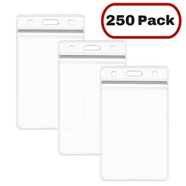 MIFFLIN Plastic Waterproof ID Badge Holders (Clear, 3.5x2.25 Inch, 250 Pack), Vertical Hanging Name Card Holder with Zipper, Resealable Bulk Nametag Holders