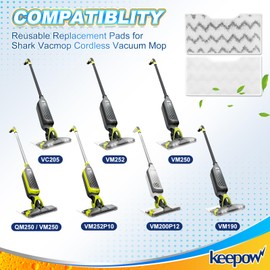 KEEPOW Reusable Vacmop Replacement Pads Compatible with Shark Vacmop VM252 VM200P12 VM252P10 VC205 VM190 VM200 QM250 VM250, Washable Microfiber Mop Vac Pads Refills with Upgraded Design(1+2+4 Pads)