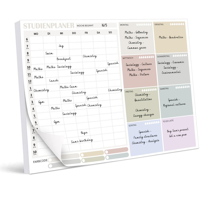 BIROYAL Weekly Planner Pad Student A4 (50 Sheets), Study Essentials,