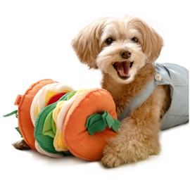 MEWOOFUN Snuffle Toy Ball for Dogs, Enrichment Interactive Dog Toys for Boredom, Dog Treat Puzzle Toy for Smart Dogs, Mentally Stimulating Toys for Dogs, Dog Toys to Keep Them Busy (Hamburger)