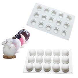 VolksRose Silicone Mini Cute Round Ball Molds 2 Pack 15-Cavity Baking Mold Ice Cube Trays for Making Ice Cream Bombes, Mousse, Gumdrop, Jelly, Chocolate Truffle, Candy, Biscuit Mold and More #S2