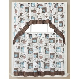 Glory Rugs 3pc Coffee Print Kitchen Curtain and Valance Set 1 Swag Valance and 2 Tiers Width 30"x 36" Each and The Valance Length 60"x36"